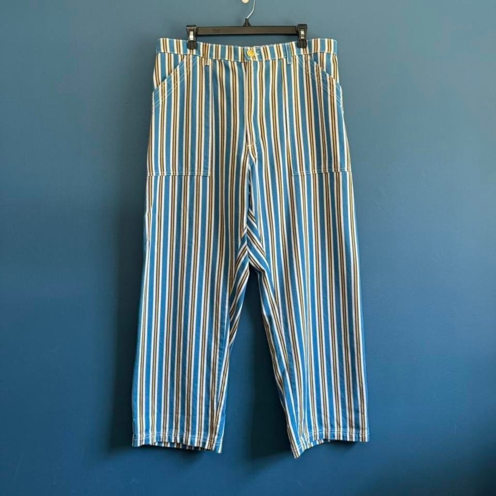 BIg Bud Press Stripe Work Pants Women's Size XL Blue Yellow Retro High Rise - Picture 2 of 8